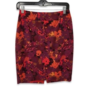 LOFT Pencil Skirt Colorful Floral Deep Red Purple Orange Flowers Size 0 PETITE